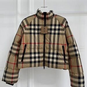 Burberry Women's Tan Checkered Puffer Jacket